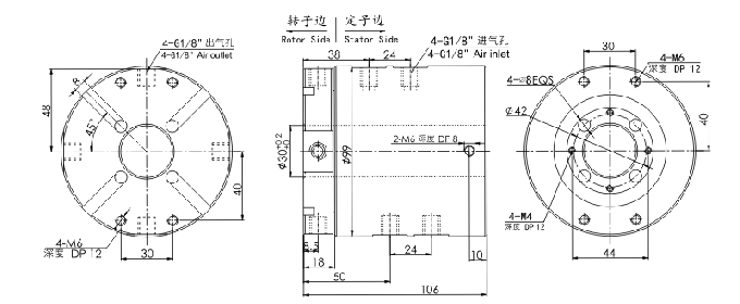 33040063304006 气电滑环 系列滑环外形图纸 del 中空 30mm